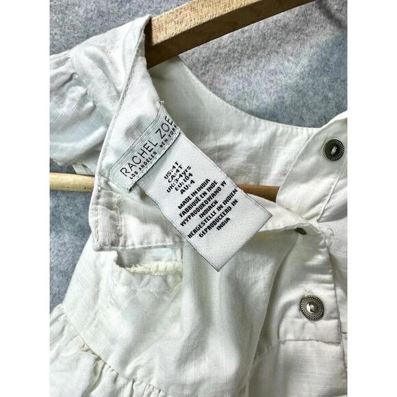 Rachel Zoe White with Blue Embroidered Floral Shirt Short Ruffle Sleeves 4T - Picture 8 of 9